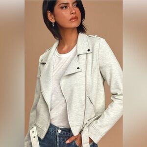 FOREVER 21 BELTED MOTO JACKET - HEATHER GREY SIZE XL (NEW WITH TAGS)